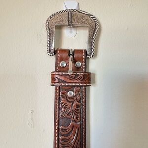 Western Brown Tooled Leather Belt